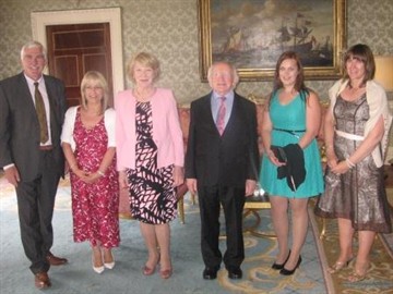 Pictured are Colin Craig, Bernie Magill, Mrs Sabina Higgins, President of Ireland Michael D. Higgins, Anni Ruf and Marie-Louise McClarey.