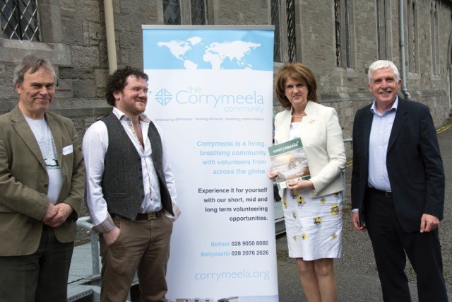 Robert Dowd TD, Pádraig Ó Tuama Corrymeela Community Leader, Tánaiste Joan Burton and Colin Craig Executive Director Corrymeela.